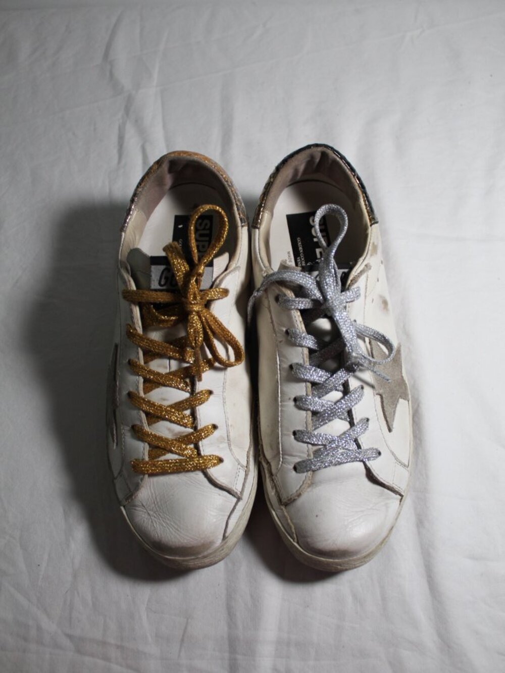 GOLDEN GOOSE Deluxe Superstar Silver Gold Laces Up Sneakers Flats Leather 38